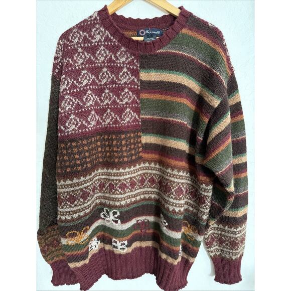 F by Falconnable Other - Falconnable VTG 100% Alpaca L Pullover Patchwork Fair Isle Chunky Sweater Ski